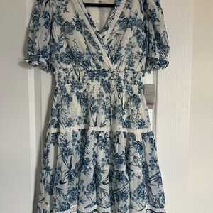 Taylor Blue and White Floral Midi Dress